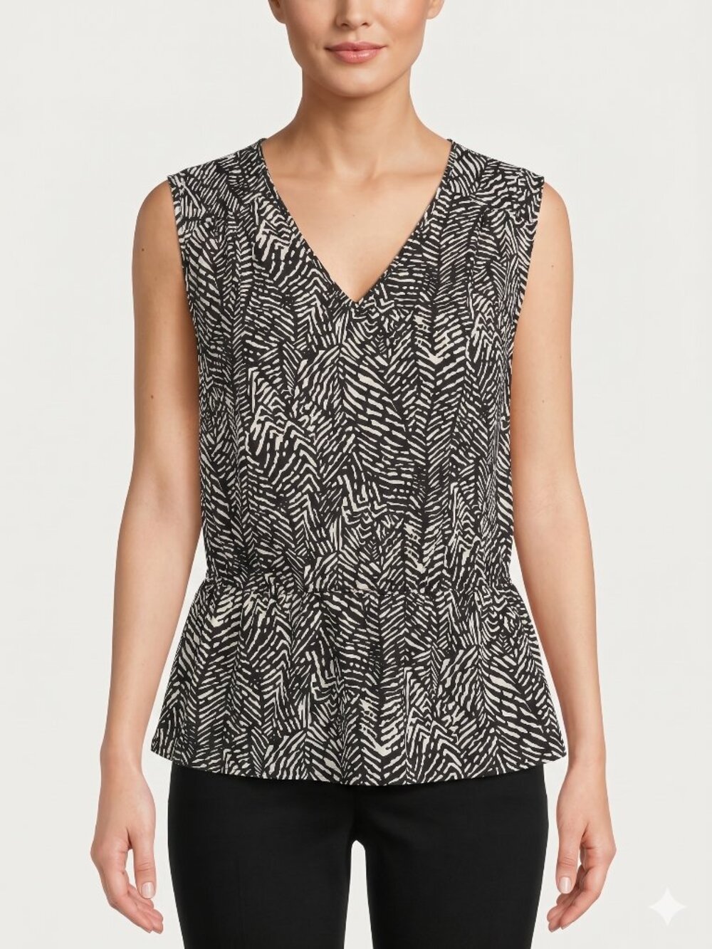 Daniel Rainn Black White‎ Abstract Geometric Peplum Top